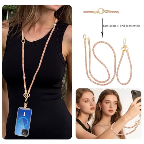 Crystal Phone Lanyard Crossbody Adjustable Rhinestone Anti-Theft Phone Strap Crossbody Cell Phone Neck Strap for Women - color: Champagne