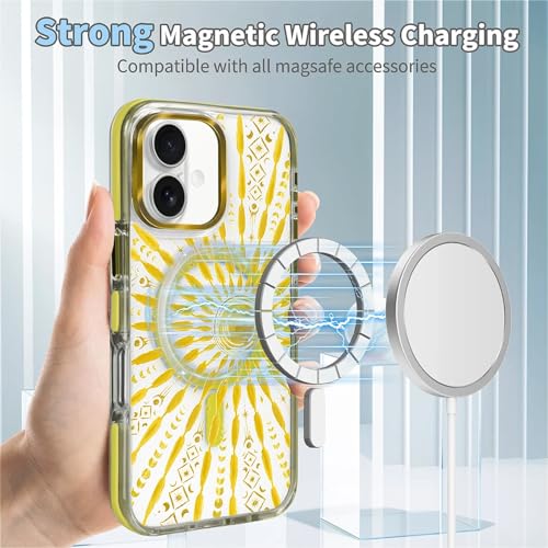 VisEnt Clear Case for iPhone 16, Magnetic Phone Case, Transparent Slim Cover, Military Grade Protection, Shockproof, Anti-Yellowing, Scratch Resistant, Folk Gold Sun - color: Folk Gold Sun, size: Iphone 16