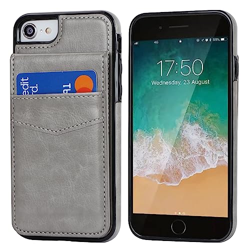 KIHUWEY for iPhone SE/8/7 Wallet Case Card Holder Kickstand, Gray - color: Gray