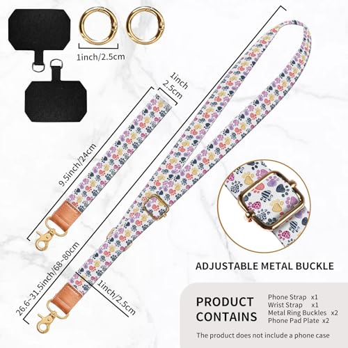 Phone Lanyard Crossbody Wrist Strap, Universal Adjustable Neck Strap for Phone Case Keys ID Badges, Travel Essential - color: Colorful Cute Dog Paws