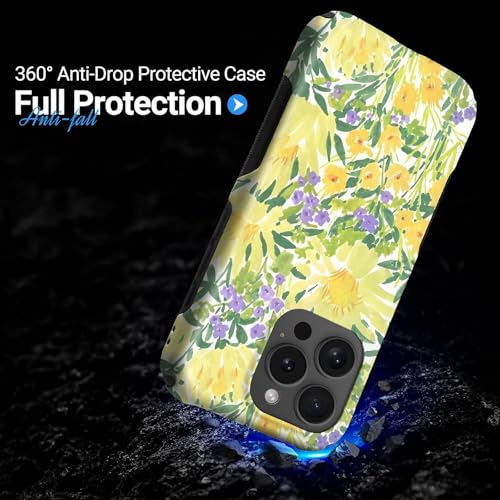 Case for iPhone 16 Pro | Anti-Slip Side Handle| Bold Protective Design | Compatible with MagSafe | Bright Yellow Wildflowers | - color: Bright Yellow Wildflowers, size: iPhone 16 Pro