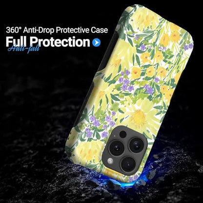 Case for iPhone 16 Pro | Anti-Slip Side Handle| Bold Protective Design | Compatible with MagSafe | Bright Yellow Wildflowers | - color: Bright Yellow Wildflowers, size: iPhone 16 Pro