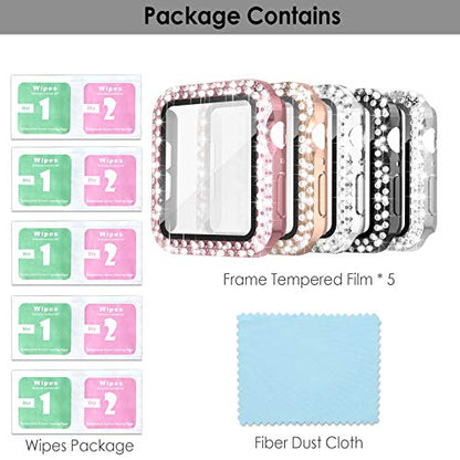 Simpeak 5-Pack Women Bling Screen Protector Case Compatible with Apple Watch 38mm 40mm 41mm 45mm Series 10 42mm 46mm, Screen Case Compatible with iWatch Series 10 9 8 7 6 5 4 3 2 1 (40mm) - size: 40mm(Series 4/5/6/SE)
