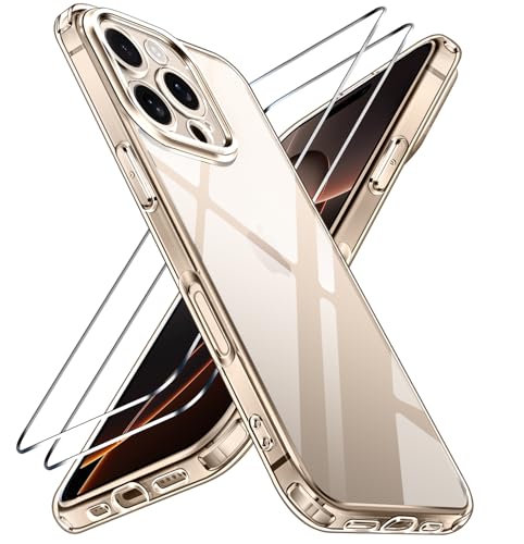 ivoler 3-in-1 Case for iPhone 16 Pro 6.3 inch, Clear | with 2 Pack Screen Protector Tempered Glass, Military Shockproof Protective Hard Back Slim Bumper Phone Cover - color: Clear, size: For Iphone 16 Pro 6.3 Inch