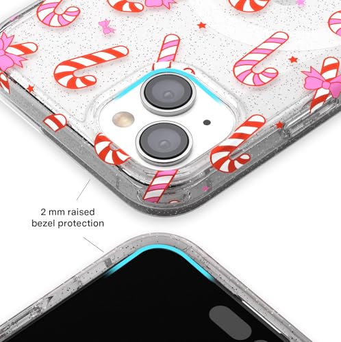 VELVET CAVIAR Christmas Phone Case for iPhone 15 - Compatible with MagSafe - 10ft Drop Tested - Holiday Peppermint Glitter Winter Theme - color: Peppermint Princess, size: 15