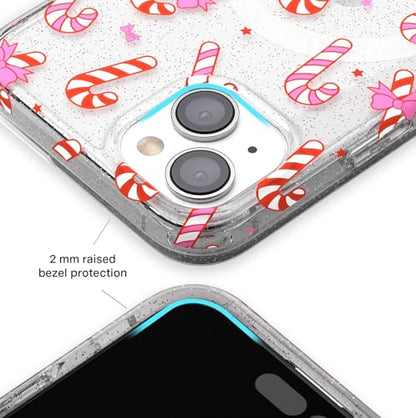 VELVET CAVIAR Christmas Phone Case for iPhone 15 - Compatible with MagSafe - 10ft Drop Tested - Holiday Peppermint Glitter Winter Theme - color: Peppermint Princess, size: 15