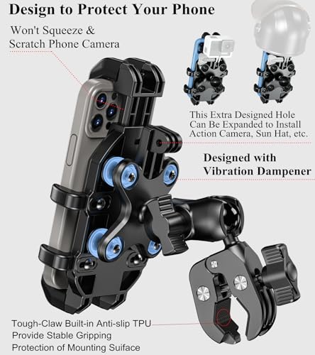 BRCOVAN Anti-Shake Motorcycle Phone Mount Holder with Vibration Dampener