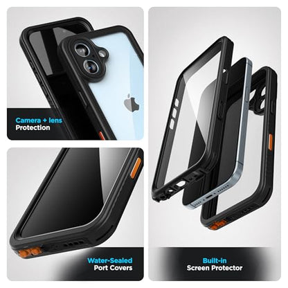 Encased for iPhone 16 Waterproof Case with Belt Clip Holster [Military Grade] Shockproof, Full-Body Phone Cover with Built-in Screen Protector (Compatible with MagSafe) - size: iPhone 16
