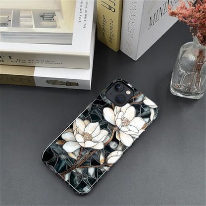 Magnetic Case for iPhone 13 iPhone 14,Compatible with Magsafe,PC Hard Shell & Silicone Inner Bumper,Shockproof Full-Body Cover Case - Stained Glass Unique Magnolia - color: Stained Glass Unique Magnolia, size: iPhone 14 iPhone 13