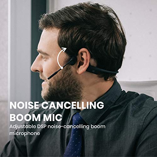 Aftershokz OpenComm (Rebranded as Shokz OpenComm) Wireless Stereo Bone Conduction Bluetooth Headset with Noise-Canceling Boom Microphone for Office Home Business Trucker Drivers Commercial Use, Black