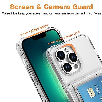 Wallet Case for iPhone 14 Pro with 3 Credit Card Holder Slot Clear | Shockproof Hybrid Heavy Duty Protection Transparent Phone Cover (Clear) - color: Clear, size: iPhone 14 Pro