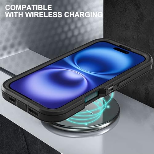 YKHJKLEC for iPhone 16 Case, Military Grade 3 in 1 Heavy Duty Shockproof/Drop Proof/Dust Proof Case with 2Pcs Tempered Glass Screen Protector (Black/Black) - color: Black/Black