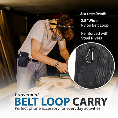 Nylon Multi-Functional Phone Pouch for Outdoor, Work, Travel, Cell Phone Holster Case with Belt Clip, Belt Holder fit for iPhone 17 Pro Max 16/15/14/13 Pro Max Samsung Galaxy S25 Ultra (Black)