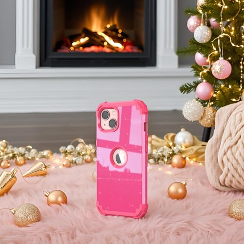 IDweel for iPhone 15 Case with Screen Protector,Luxury 3 in 1 Shockproof Slim Fit Hybrid Heavy Duty Protection Glitter Hard PC Cover Soft Silicone Bumper Full Body Case,Glitter Rose Red - color: Glitter Rose Red