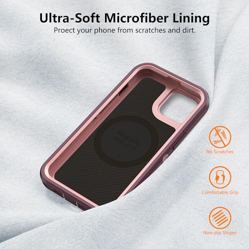 TUTUKII Magnetic for iPhone iPhone 15, 14 & 13 Case Purple | MagSafe Compatible, Rugged, Tough, Heavy Duty, Shockproof, Tri-Layer, 6.1-Inch, - color: Purple/Pink