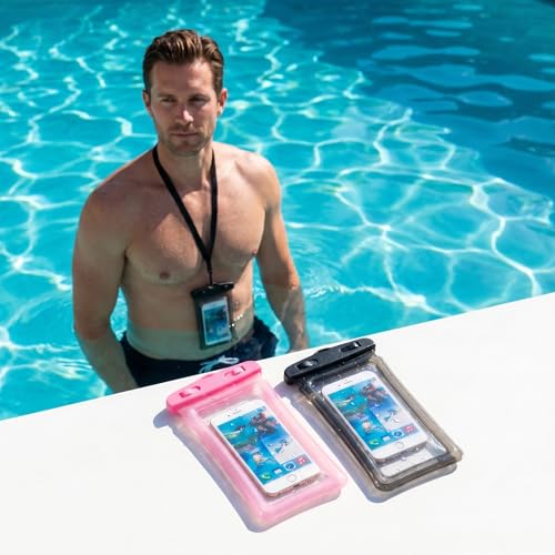 2 Pack Waterproof Phone Pouch Underwater Dry Bag Ultra-Clear Dual-Sided Touchscreen Case with Lock Seal for Swimming Snorkeling & Beach-Pink-Black - color: Pink-Black
