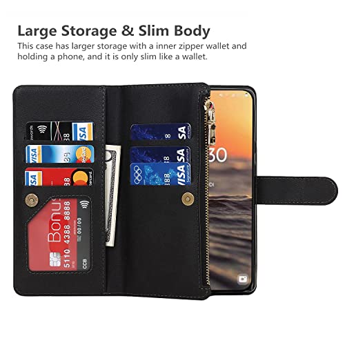iCoverCase for Samsung Galaxy S23 Wallet Case with Card Holder, Kickstand Feature PU Leather Case with Adjustable Crossbody Lanyard Magnetic Clasp Zipper Pocket Flip Cover (Black) - color: Black, size: Galaxy S23