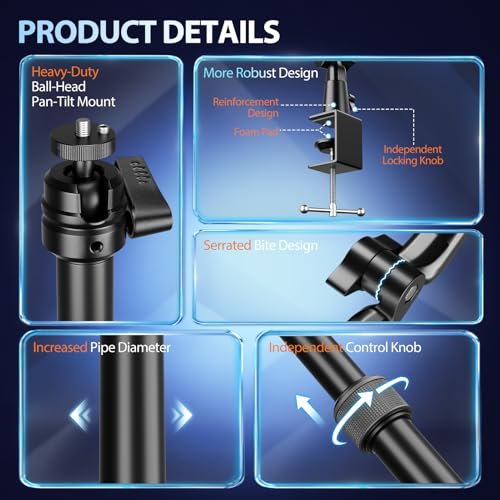 EMART 40" Overhead Camera Mount with Serrated Bite Magic Arm&1/4" Ball Head - color: Thick Stick C-Clamp