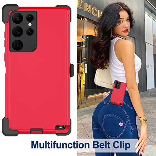for Samsung Galaxy S22 Ultra Case with Belt Clip Holster, 2X Screen Protector, Military Grade Protection Heavy Duty Full Body Shockproof Rugged Protective Cover for Samsung S22 Ultra 5G Red - color: Red