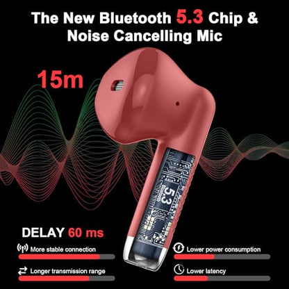 Wireless Earbuds, Bluetooth 5.4 Earbuds Stereo Bass, Bluetooth Headphones - color: Glossy Red