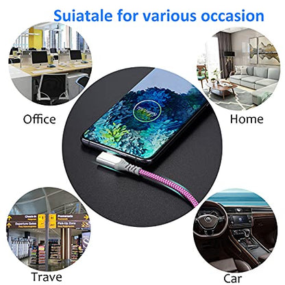 Eversame Right Angle USB C Cable(4-Pack 10ft), Nylon Braided USB A to USB C Charger Fast Charging Cord Compatible with Samsung Galaxy S24 S23 S8 S9 S10 Plus S20, Note 20 10 9 8, LG V50 V40, iPhone 15 - color: Blue White Purple Pink