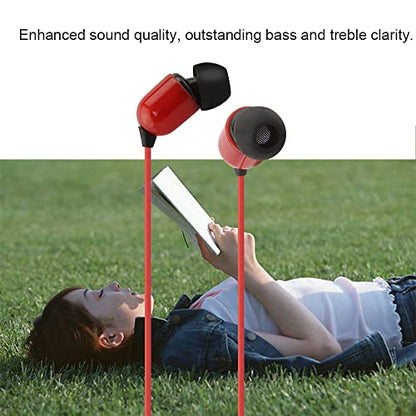 YOCUNKER 3.5mm Wired Earphone, in-Ear Earbuds, High Sound Quality, 3 Meter Length Cord, Lightweight, Smartphone/Tablet/Laptop/TV Earphones, Watch TV from a Distance, No Microphone(Red) - color: Red