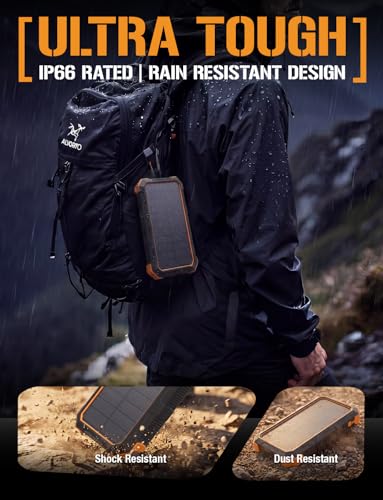 ToughTested 24000mAh Solar Power Bank, LED Flashlight, USB-C Fast Charging