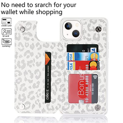 Cavor for iPhone 14 Case with Card Holder, Wallet Case for Women Men, White - color: E-White