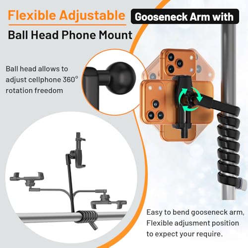 Flexible Phone Holder for Treadmill |Stroller |Wheel |Chair Pole |Stick |Rod |Tube |Shelf | Railing |Cart,35.4" / 90 cm Gooseneck Arm Mount,Compatible with 3.5~7.5" iPhone/LG/Galaxy Smartphone