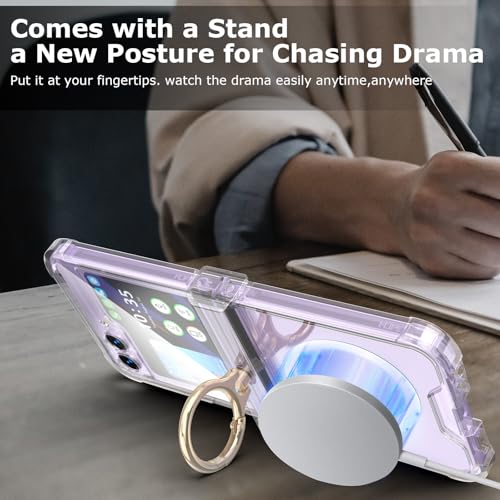 Case for Samsung Galaxy Z Flip 6 Case with 2 pcs Screen Protector Ring Shockproof Kickstand Hinge Protection Compatible with Magsafe Phone Cover for Samsung Galaxy Z Flip 6 5G(Lucency) - color: Lucency