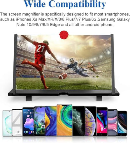 18" Screen Magnifier for Cell Phone – 3D HD Magnifing Screen Enlarger Projector for Movies Videos and Gaming – Foldable Mobile Phone Stand Holder with Screen Amplifier - size: Black-RED-18‘’