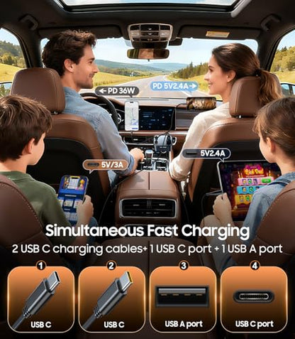 Temdan Retractable Car Charger,75W Fast Charger USB C Car Truck Accessories - color: Grey
