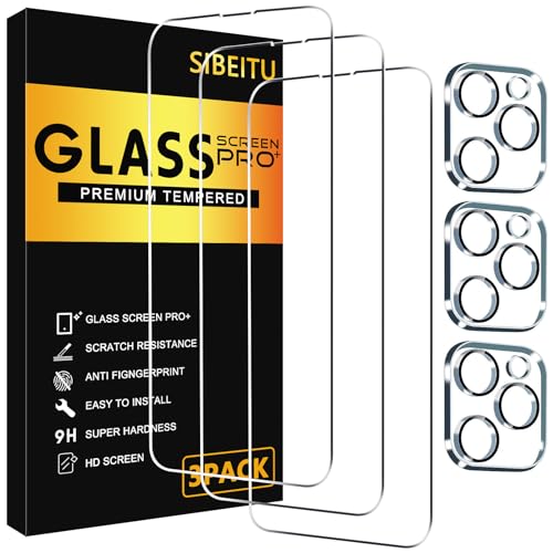 SIBEITU 3+3 Pack Screen Protector + Camera Lens Protector for iPhone 14 Pro | 6.1 Inch HD 9H Hardness Tempered Glass Film, Scratch Resistant, Sensor Protection, Case Friendly, High Response, Bubble Free - size: iPhone 14 Pro 6.1"