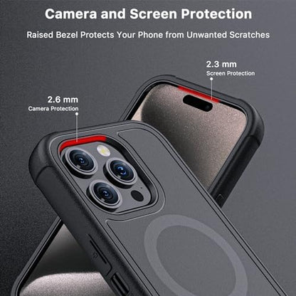 M MYBAT PRO Maverick Series for iPhone 15 Pro Max Case with Belt Clip Holster,[Compatible with Magsafe] w/Screen Protector,Anti-Drop,Shockproof,with 360°Rotating Kickstand,Heavy Duty Protection - color: Black