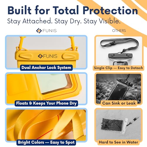 AQUAVAULT Floating Waterproof Phone Pouch, IPX8 Underwater, Large, 2 Pack | Underwater Phone Pouch with Dual Compartment for Phone & Valuables, Armband + Lanyard, Fits iPhone 17/16/15 Pro Max, S26/S25 - color: Black and Yellow
