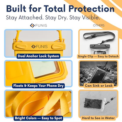 AQUAVAULT Floating Waterproof Phone Pouch, IPX8 Underwater, Large, 2 Pack | Underwater Phone Pouch with Dual Compartment for Phone & Valuables, Armband + Lanyard, Fits iPhone 17/16/15 Pro Max, S26/S25 - color: Black and Yellow