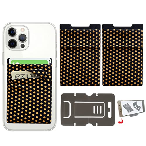 RFID Blocking Phone Card Wallet Stretchy Lycra Wallet Pocket Credit Card ID Case Pouch Sleeve Adhesive Sticker Compatible with iPhone Android Smartphones (Polka Dot Yellow)-2PC - color: Dot Yellow