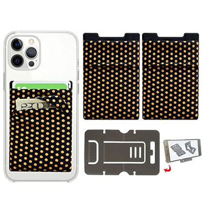RFID Blocking Phone Card Wallet Stretchy Lycra Wallet Pocket Credit Card ID Case Pouch Sleeve Adhesive Sticker Compatible with iPhone Android Smartphones (Polka Dot Yellow)-2PC - color: Dot Yellow