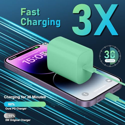 Phone 14 13 12 11 Fast Charger,10FT Long Phone Chargers Fast Charging Lightning Cable with 20W USB C Charger Block for Phone 14/14 Pro Max/13/13 Pro Max/12/12 Pro Max/11/11Pro/XS/Max/XR/X,Pad,Green - color: Green, size: 10ft