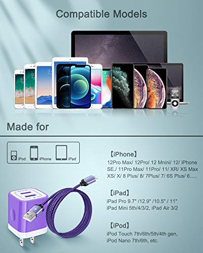 iPhone Wall Charger & Lightning Cable, AILKIN Apple MFI Certified Braided - color: Purple, style: Lightning