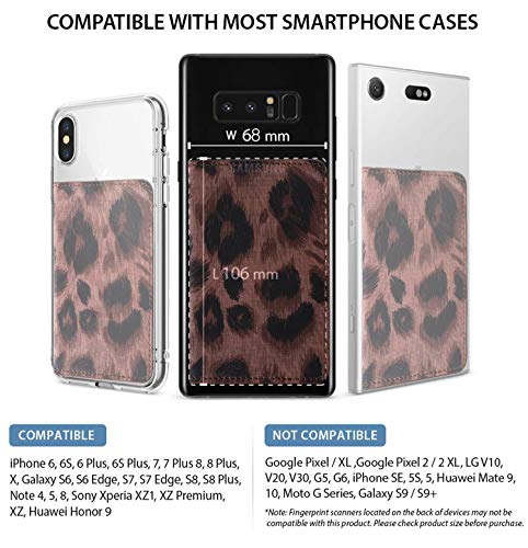 ID Card Holder for Back of Phone Leather Phone Wallet Stick On with Stand Flip Waterproof Leather Adhesive Wallet for Most Cellphones (Leopard) - color: Leopard