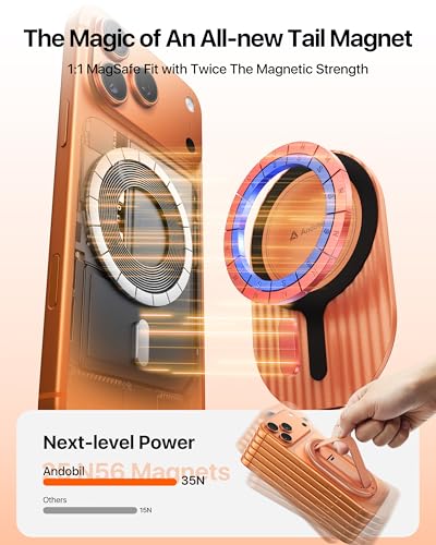 andobil [2026 Woven Comfort] Magnetic Phone Grip for MagSafe w/Finger Strap - color: Orange