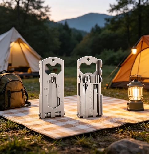 20-in-1 Multitool Card, Stainless Steel, Pocket Size, with Screwdrivers, Bottle Opener, Phone Stand, Hex Wrench, Rulers, SIM Card Pin
