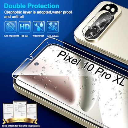 letosan 3 Pack for Google Pixel 10 Pro XL Screen Protector Tempered Glass + 3 Pack Camera Lens Protector, Military Grade Shatterproof, 9H Hardness, Fingerprint Unlock,Case Friendly 6.8 Inch - size: Pixel 10 Pro XL-6.8 Inch