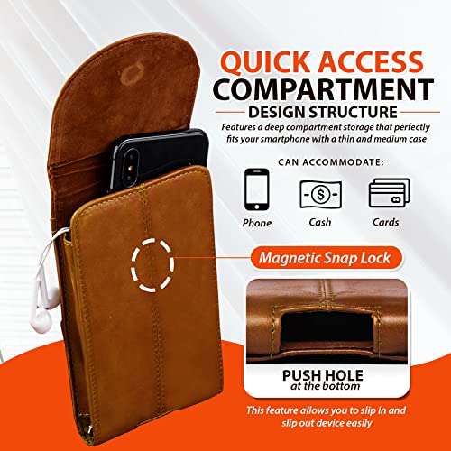 Genuine Leather Cell Phone Holster Case with Belt Clip Phone Pouch - color: Brown