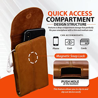 Genuine Leather Cell Phone Holster Case with Belt Clip Phone Pouch - color: Brown