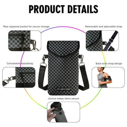 Neoprene Phone Sleeve Pouch Case Bag for Men Women w/Crossbody Strap/Neck Lanyard for iPhone 17/16/15/14 Pro Max, Samsung S25，Pixel 10 - color: Dark Gray Textured