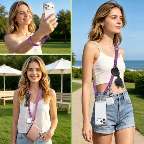 takyu Multifunctional Phone Lanyard, 3 in 1 Cell Phone Detachable Adjustable Crossbody Strap & Neck Lanyard & Wrist Lanyard with 2x Tether Tab for Most Smartphones, Outdoor Travel Essential Purple - color: Purplex1