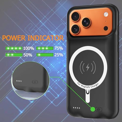 Battery Case for iPhone 17 Pro, Upgraded 10000mAh Rechargeable Portable Extended Battery Pack Supported Qi Wireless Charging Case Compatible with iPhone 17 Pro (6.3 inch) Charger Power Bank (Black) - size: iPhone 17 Pro (6.3 inch)