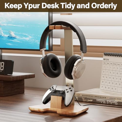 Controller and Headphone Stand for Desk Gaming Desk Accessories Controller and Headphone Holder Headset Holder Headset Stand - color: Gold